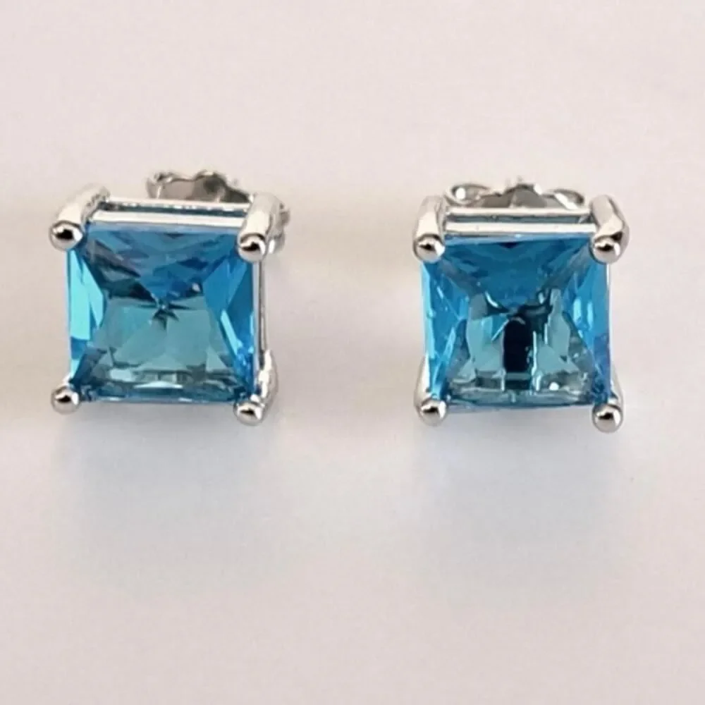 London Blue Topaz Square Stud Earrings 7.2mm